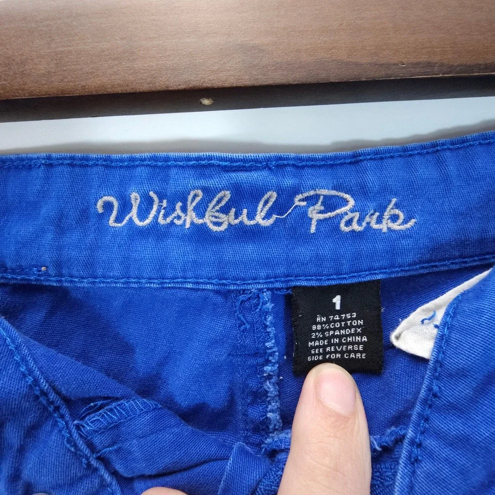 Y2K Wishful Park Shorts Womens 1 Blue Low Rise Whiskered Denim Hot Pants - Picture 6 of 8